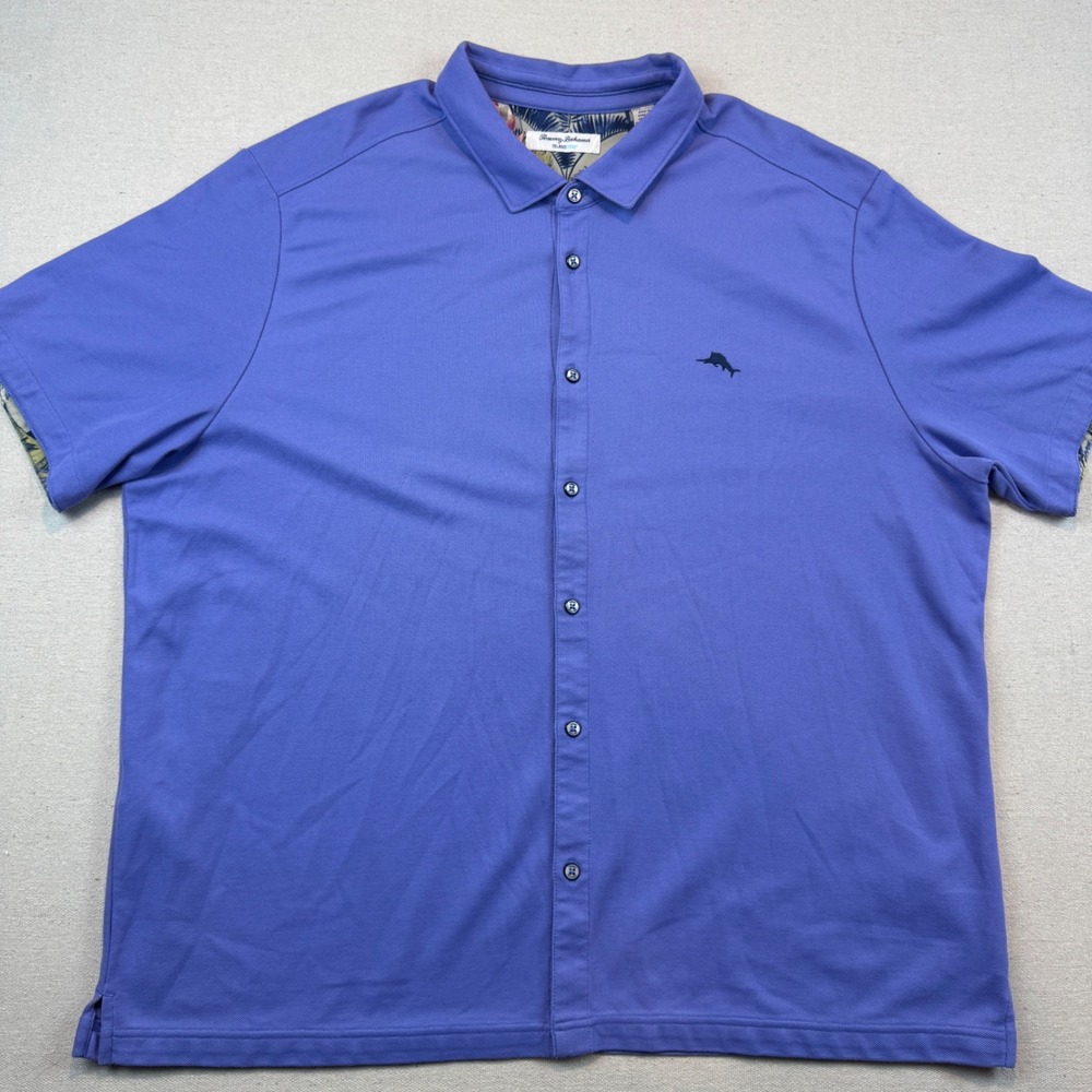 Tommy Bahama 3XL Polo Shirt Men Blue IslandZone Supima Cotton Button Front